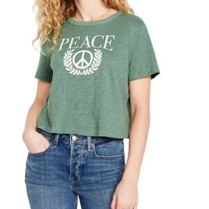 Old Navy Peace Sign Graphic T Shirt Green Crop Top Women's Short Sleeve Tee SZ L